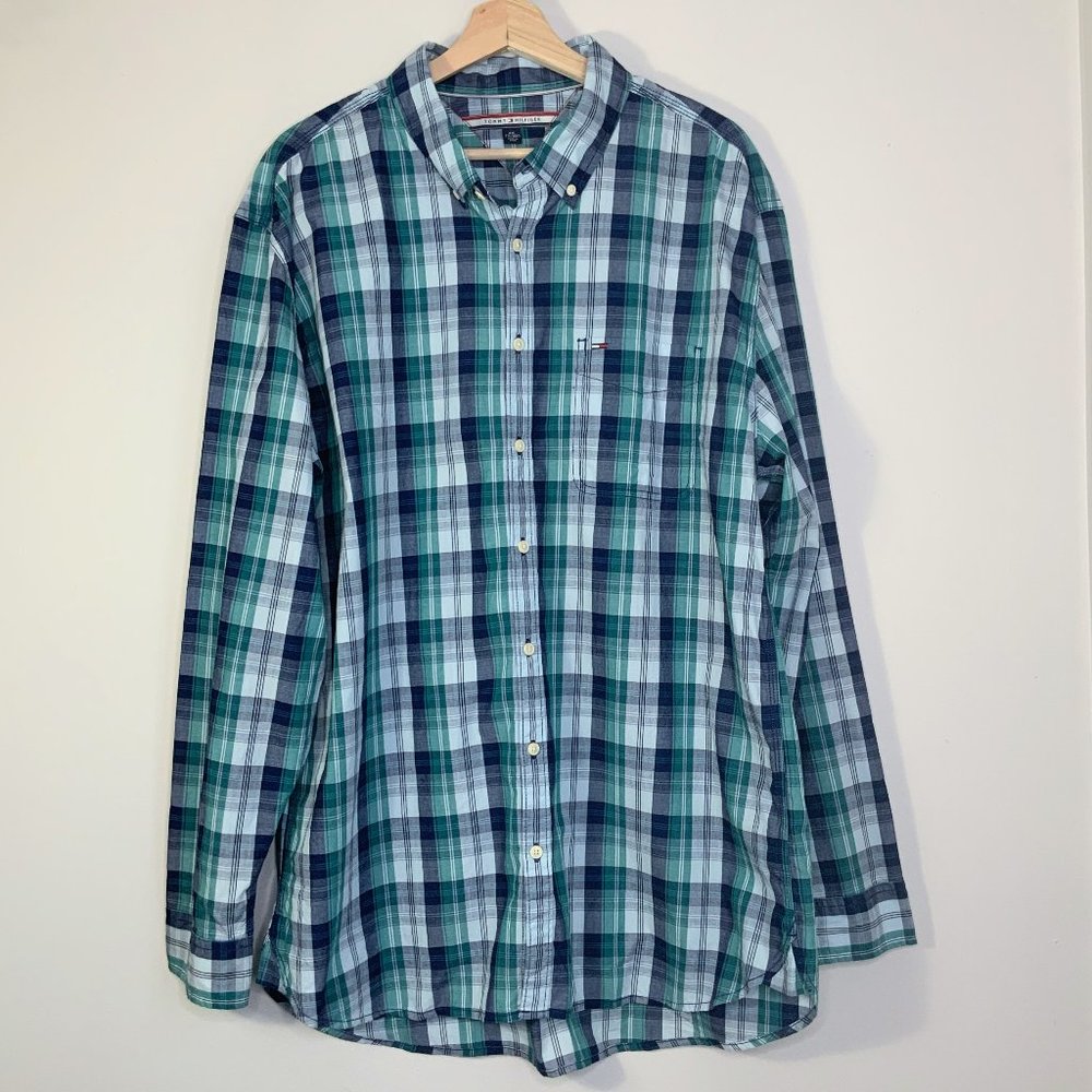 Tommy Hilfiger Blue & Green Button Down LS Shirt